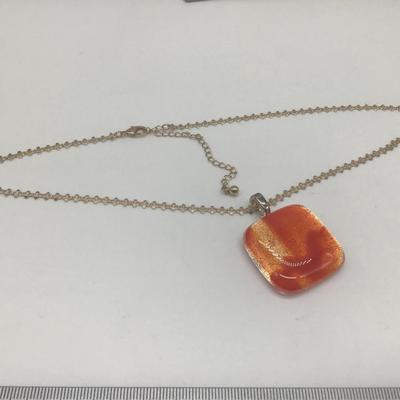 Orange Swirl Glass Pendant and Chain