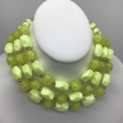 Vintage  lemon yellow Lucite Type with glitter  beaded necklace