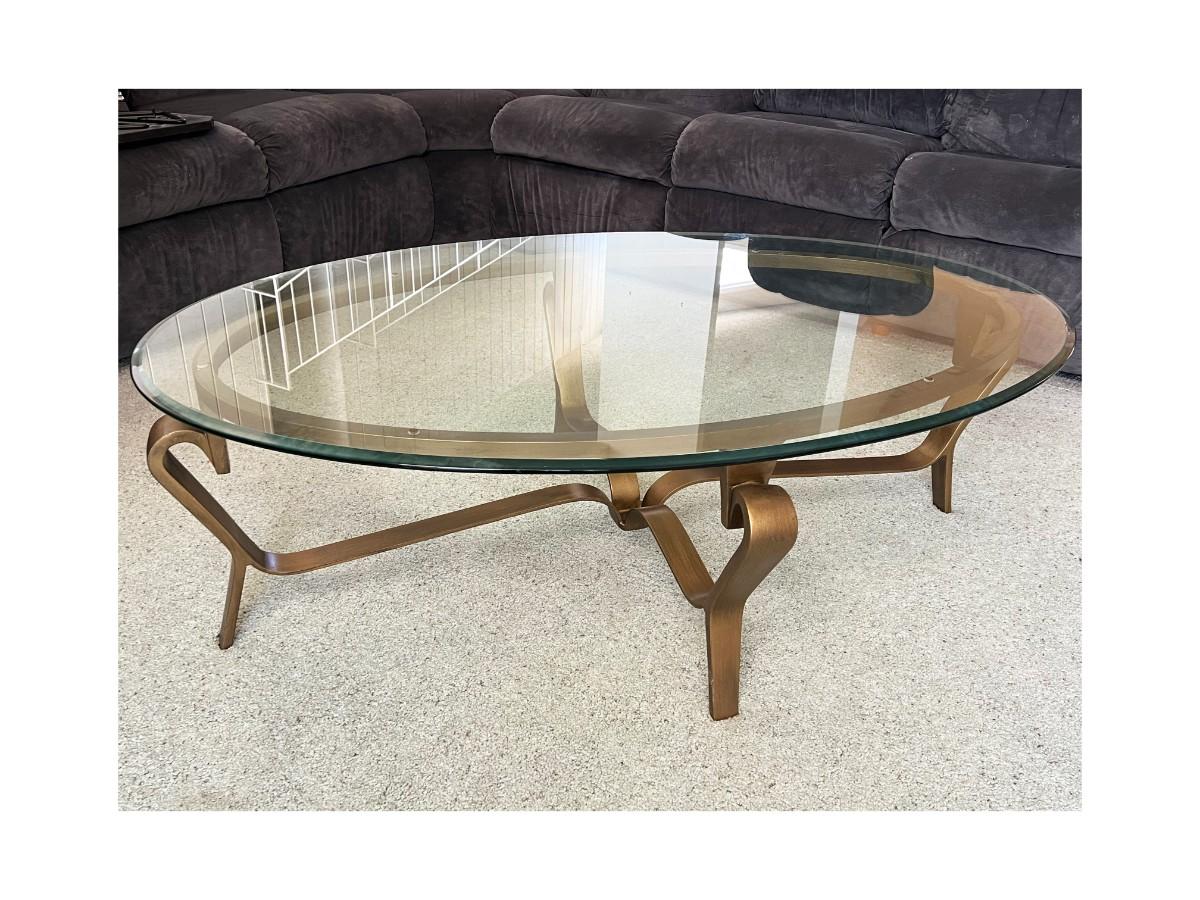 Oval Glass Top Brass Tone Metal Coffee Table | EstateSales.org