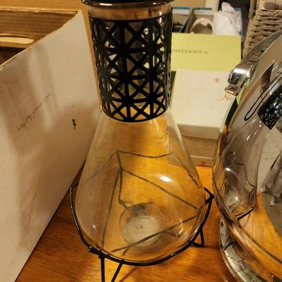 Vintage Large Percolator coffee pot & Mid Century  Glass Carafe w Warmer