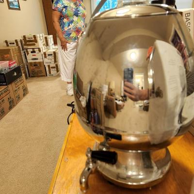 Vintage Large Percolator coffee pot & Mid Century  Glass Carafe w Warmer