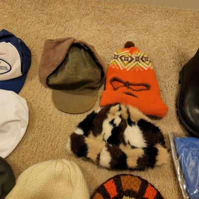 Tote Full of Vintage Hats ,Trucker Cap, Vernon Boots, Ponchos,