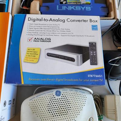 Electronic Lot CB Radio , Speaker phone, Converter box, Linksys, Ge message machine