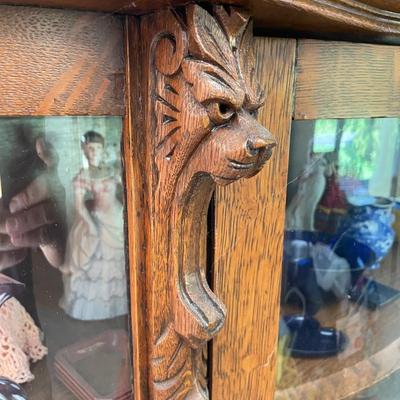 Antique Tiger Maple Curio Cabinet