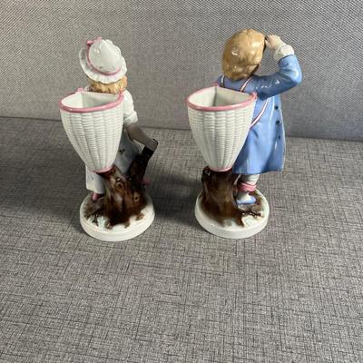Antique Boy and Girl w/Baskets Figurine German Bisque Porcelain