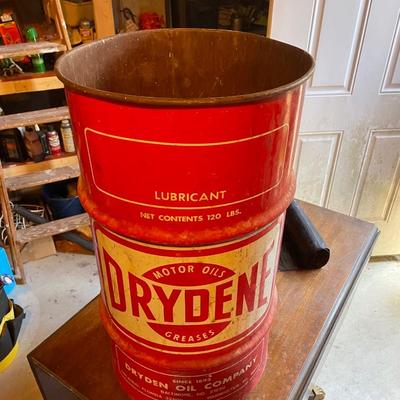 Vintage Drydene Steel Oil Drum. 26 inches high by 14 inches Diameter.