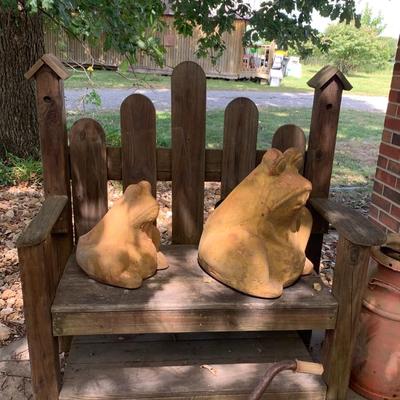 Set of 2 vintage ceramic / cement Frog planters large and small