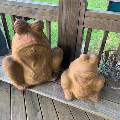 Set of 2 vintage ceramic / cement Frog planters large and small