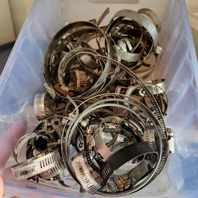 Large Lot of 20 Filled Containers Clamps, Fly sticker, Nails, Drill Bits ,Nuts, + more