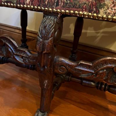 Jacobean/Gothic English Oak Parsons Bench Carved, Turned wood