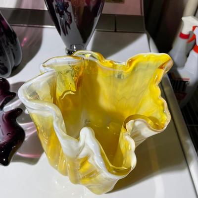 Vintage Heavy Colored Glass Lot 5 pcs. From 4" to 16" High
