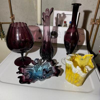 Vintage Heavy Colored Glass Lot 5 pcs. From 4" to 16" High