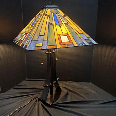Stained Glass Lamp with Wrought Iron Base