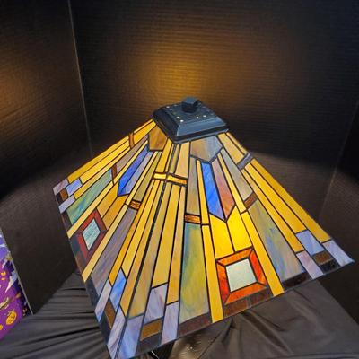 Stained Glass Lamp with Wrought Iron Base