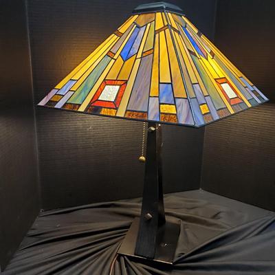 Stained Glass Lamp with Wrought Iron Base