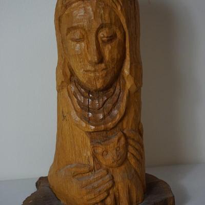 WOOD CARVING SIGNED BY SISTER HELENA STEFFENSMEIER "JULIAN OF NORWICH" 1990