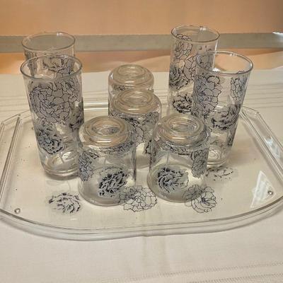 Vintage Plastic Glass and Tray Set