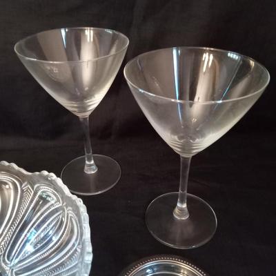 LOT 12  STEMMED GLASSES, GLASS COASTERS AND SERVING BOWL