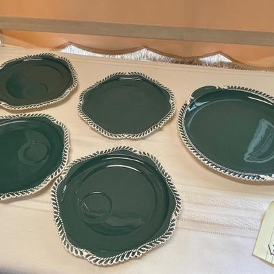 Vintage 1950'S Harkware Corinthian Teal Cup Serving Plates