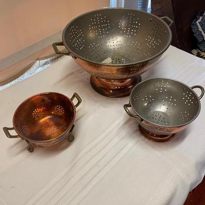 3 Vintage Copper Strainers