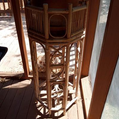 LOT 90  BAMBOO PLANT STAND AND FLOWER POT