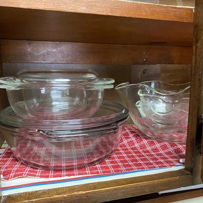 glass bowls and pitcher 
