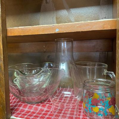 glass bowls and pitcher 