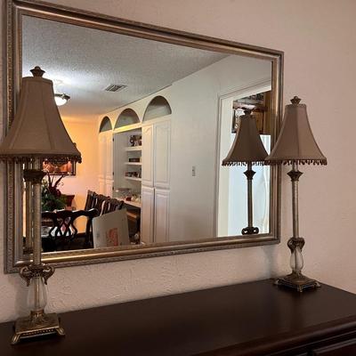 Mirror and 2 glass lamps