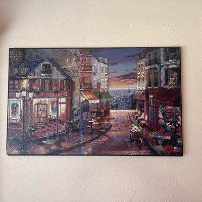 Artwork Street Scene 2 paintings and clock