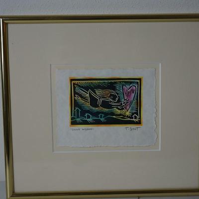 "CRONE WISDOM" SIGNED T SCOTT COLORED WOOD BLOCK ON HAND MADE PAPER