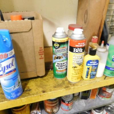 Collection of Metal and Woodworking Chemicals and Cleaners as Shown (No Cabinets)