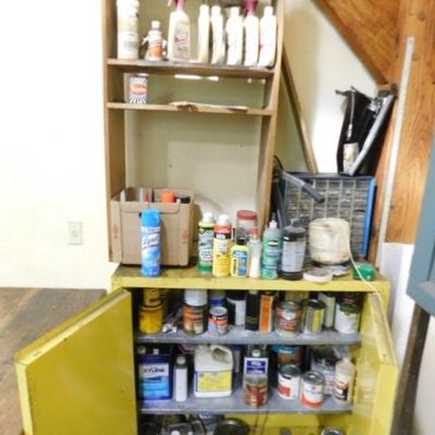 Collection of Metal and Woodworking Chemicals and Cleaners as Shown (No Cabinets)