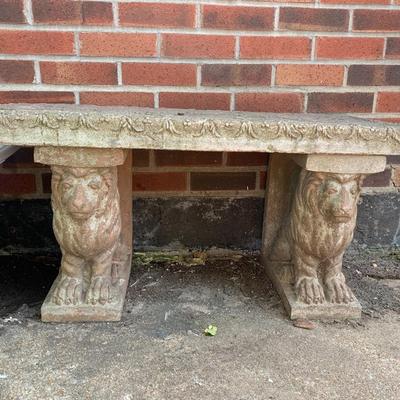 Vintage cement lion garden bench