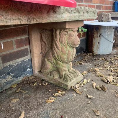 Vintage cement lion garden bench