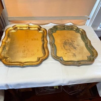 Two Vintage Wood Serving Trays
