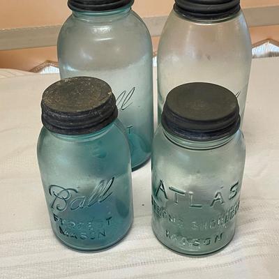 Vintage Blue Ball Mason Jars and One Vintage Atlas Blue Mason Jars