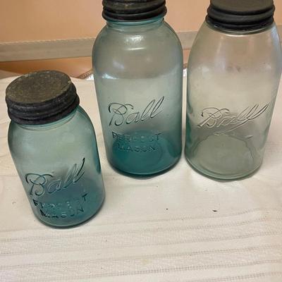 Vintage Blue Ball Mason Jars and One Vintage Atlas Blue Mason Jars