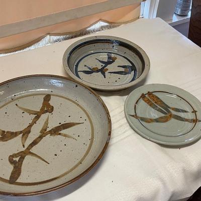Three Vintage Stoneware Plates