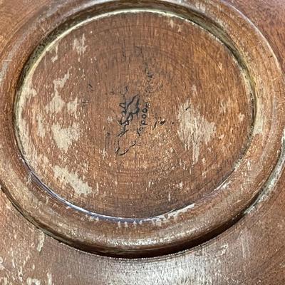 Vintage Walnut Turned Wood Bowl with Utensils and 3 Serving Bowls