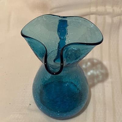 Vintage Hand Blown Crackle Glass Pitcher
