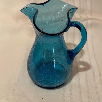 Vintage Hand Blown Crackle Glass Pitcher