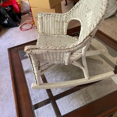 Childs Antique Wicker Rocker. Good Condition. Measures 18w x 16d x 22h