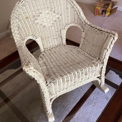 Childs Antique Wicker Rocker. Good Condition. Measures 18w x 16d x 22h