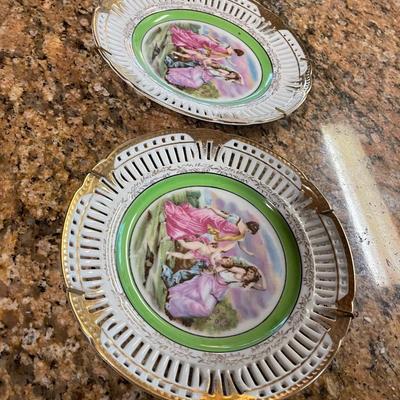 Two Occupied Japan Neoclassical Reticulated Plates