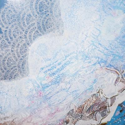 EXCEPTIONAL PAPER ART OF BLUES/APPLIED LACE STYLE FABRIC/ GOLD PAINT AND JUST AMAZING STYLE