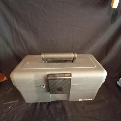 LOT 10  DEWALT ELECTRIC DRILL- ATTACHMENTS-METAL TOOLBOX