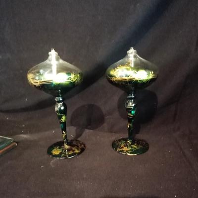 LOT 16 HAND PAINTED OIL LAMPS AND HUMMINGBIRDS
