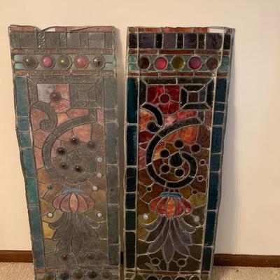 two vintage/ antique stain glass windows out of frames