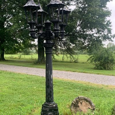 Nice Vintage 4 light lamp post with Ram heads on each corner of the pedestal