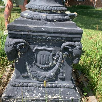 Nice Vintage 4 light lamp post with Ram heads on each corner of the pedestal